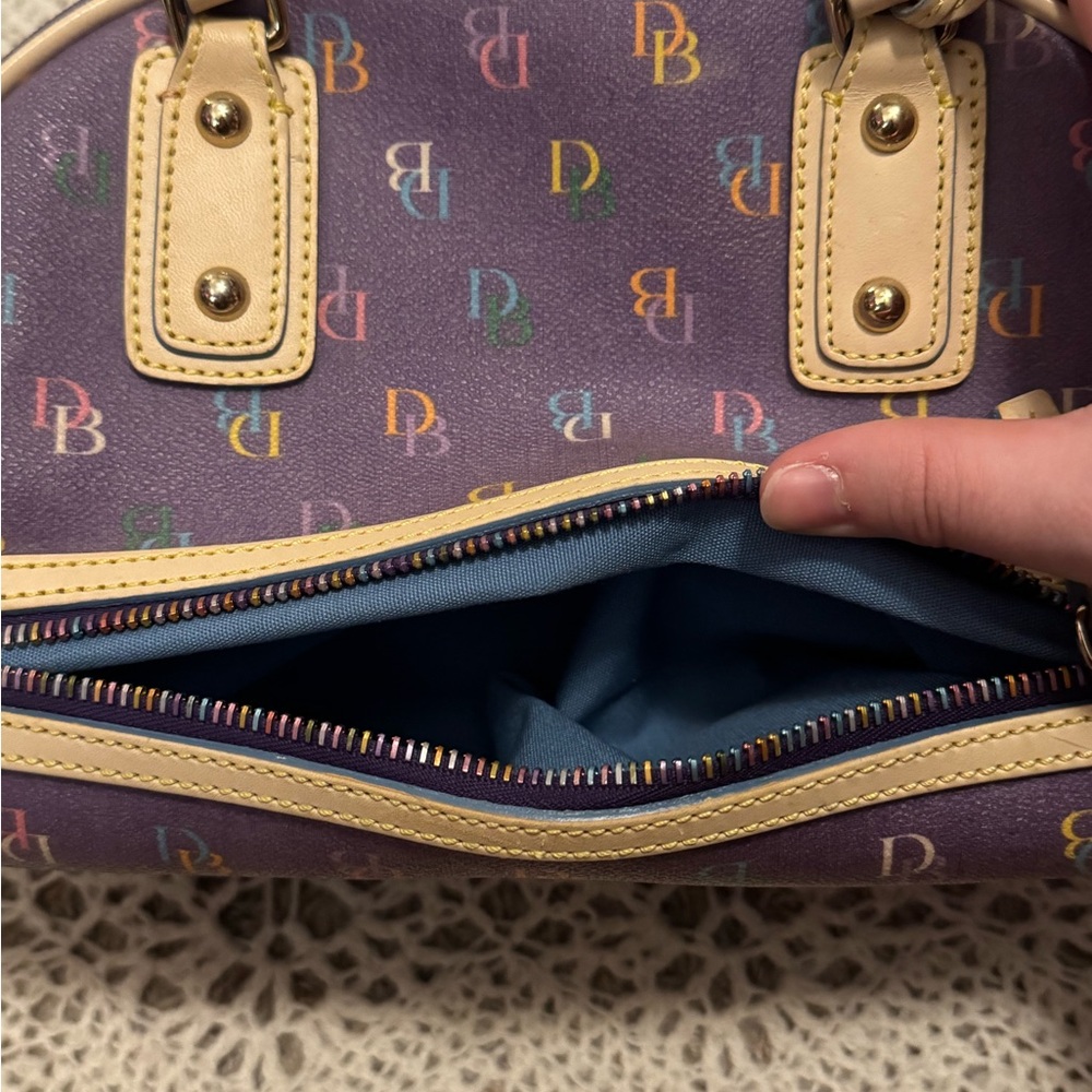 Vintage Dooney & Bourke Purple Tan Rainbow Logo Mini Gym Shoulder Bag Set Y2K - Picture 12 of 15